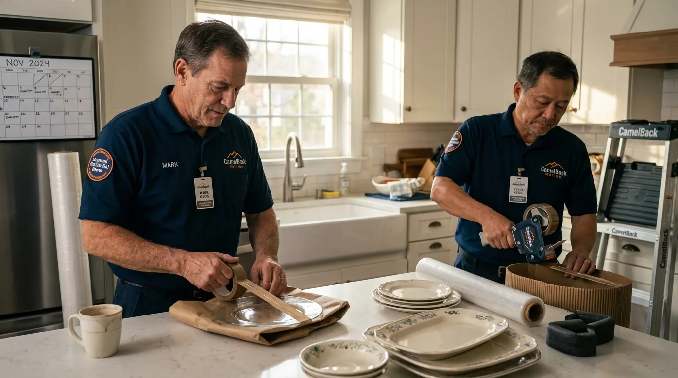 Professional crew packing kitchen dishware in Carroll, IA